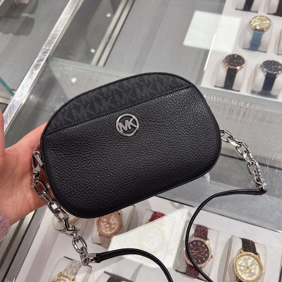 NWT MICHAEL KORS JET SET GLAM SMALL OVAL CROSSBODY BLACK MK - Picture 1 of 7